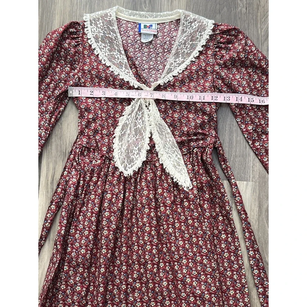 Vintage 70s Diane von Furstenberg Dress‎ Girls 8 Lace Red Floral Cottagecore